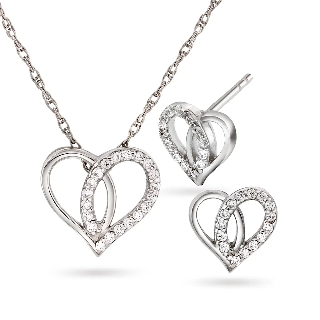 Pan Jewelry, Smykkesett i 925 sølv med zirkonia og hjerte