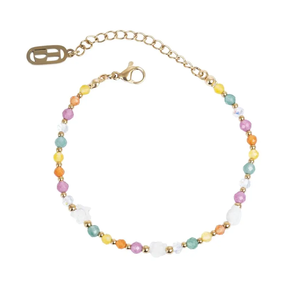 Sunkisses armbånd i forgylt stål med fargerike glassperler