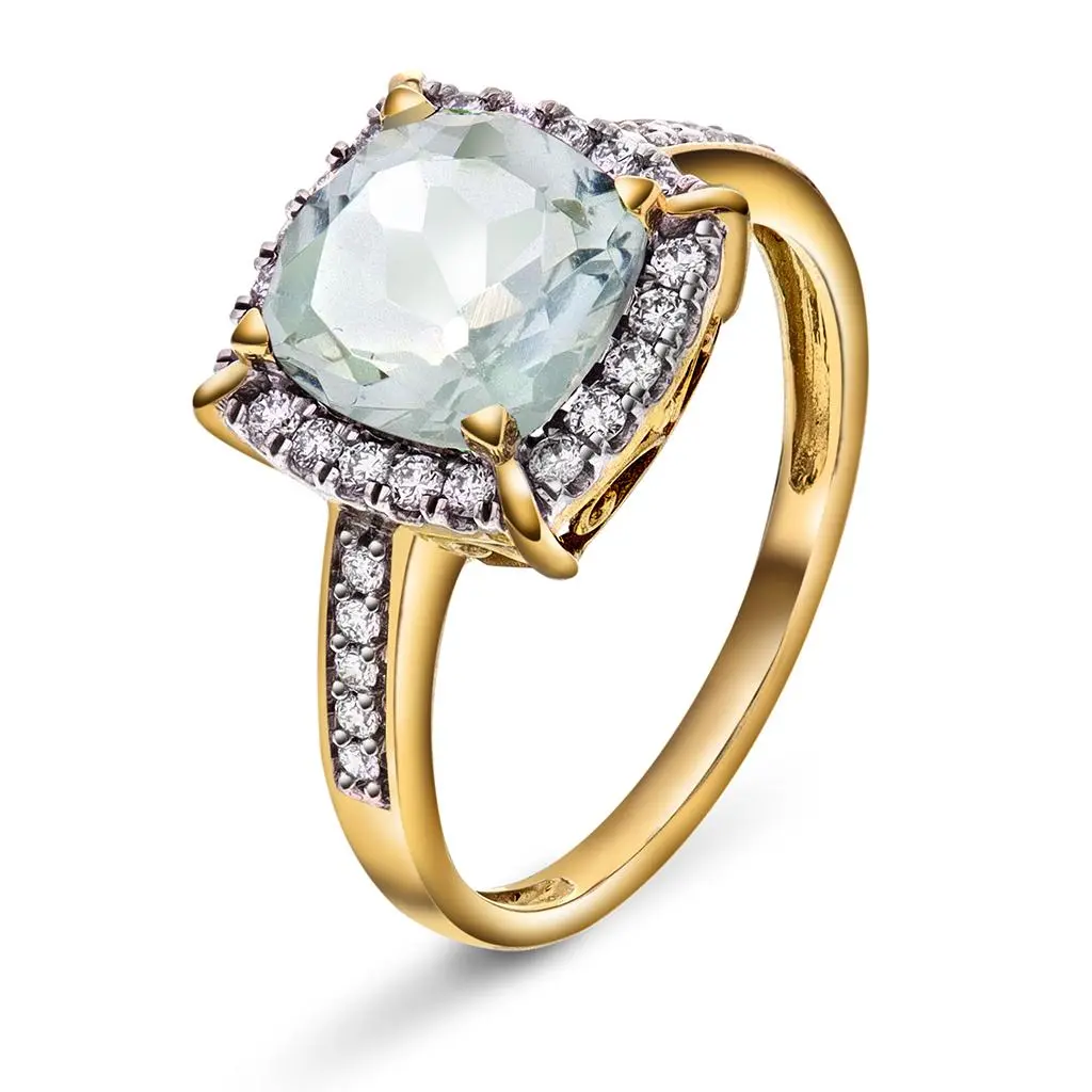 Siena diamantring i 585 gull 0,27 ct med grønn ametyst