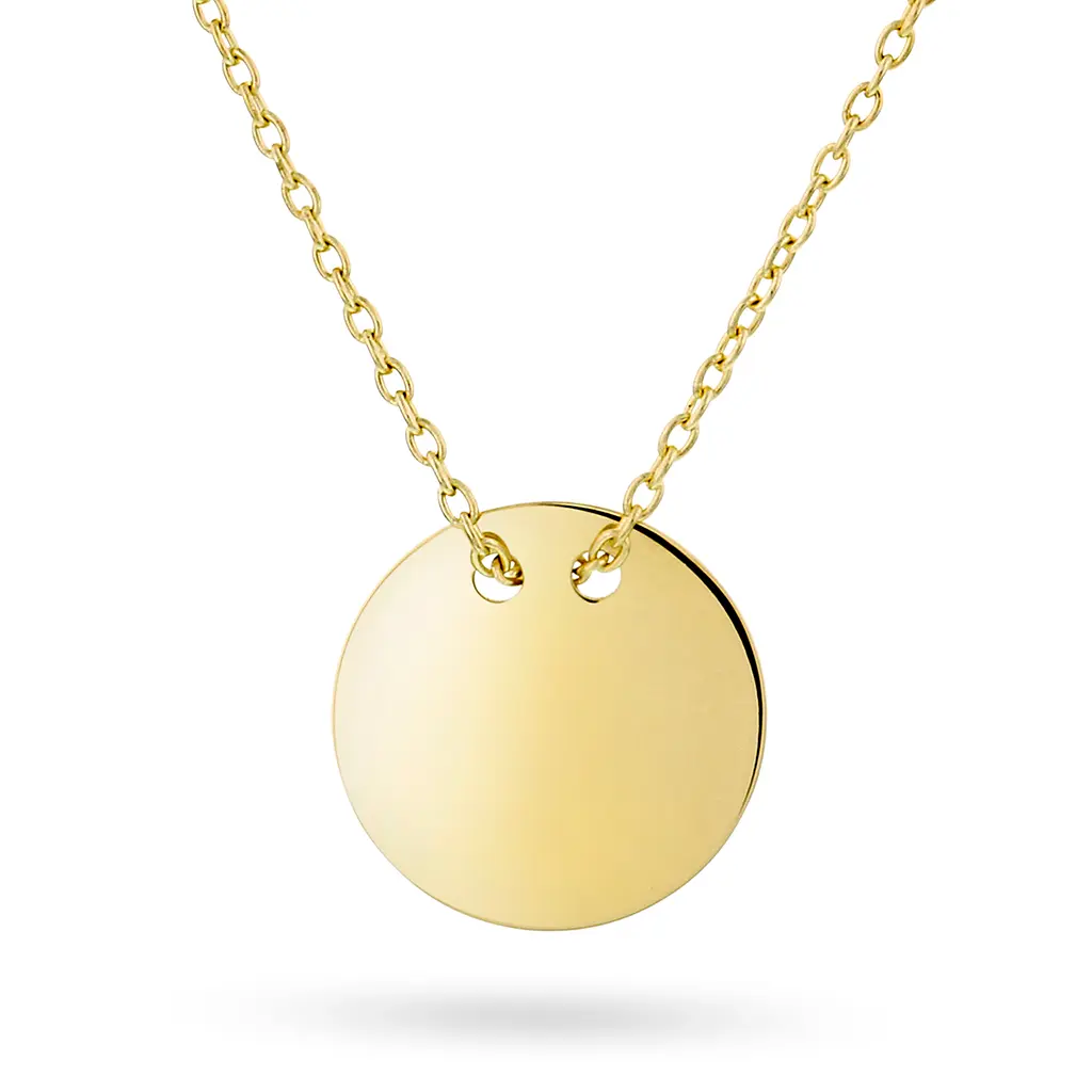 Nine Carat, Smykke i 375 gult gull med rund graveringsplate