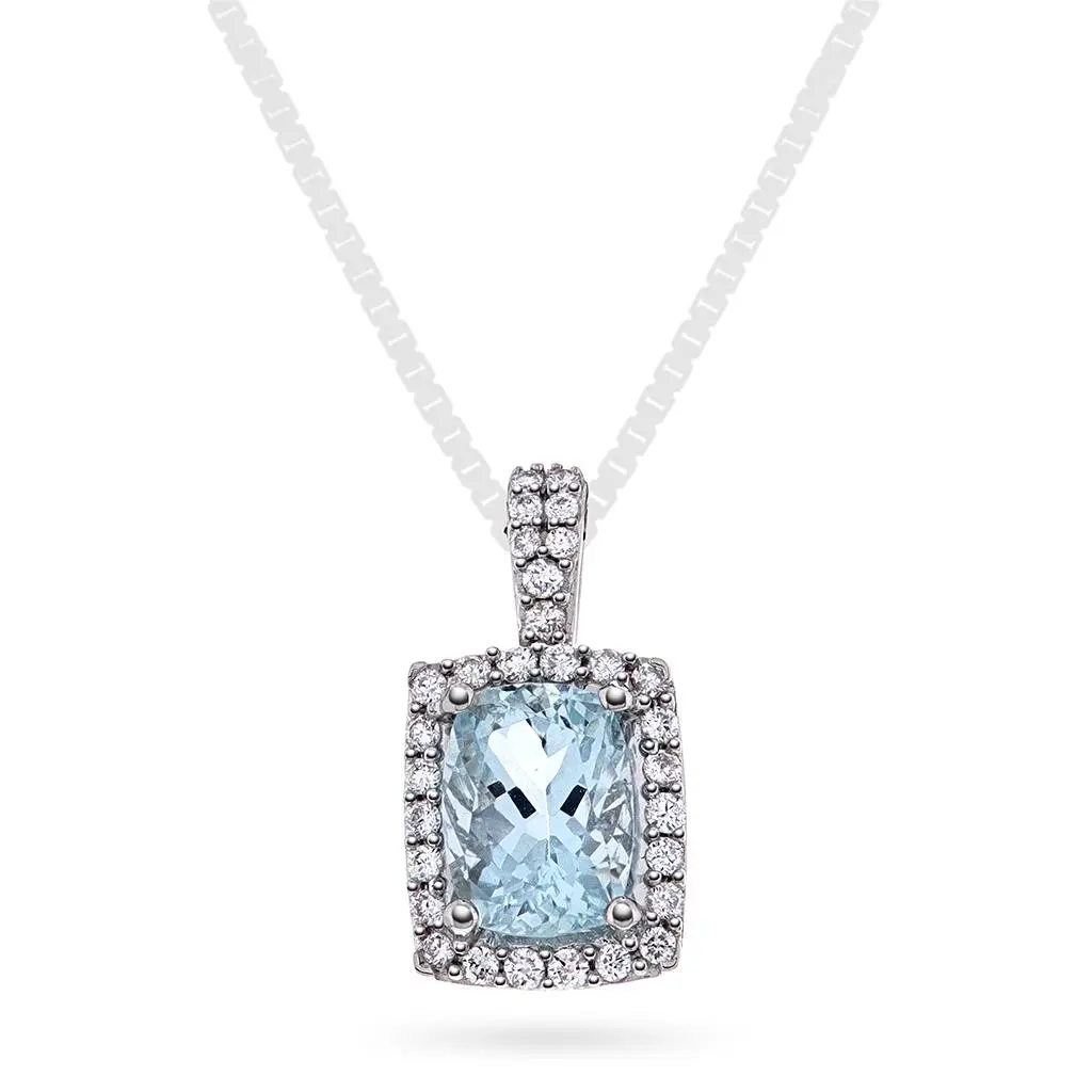 Jacqueline diamantanheng i 375 hvitt gull 0,20 ct med akvamarin