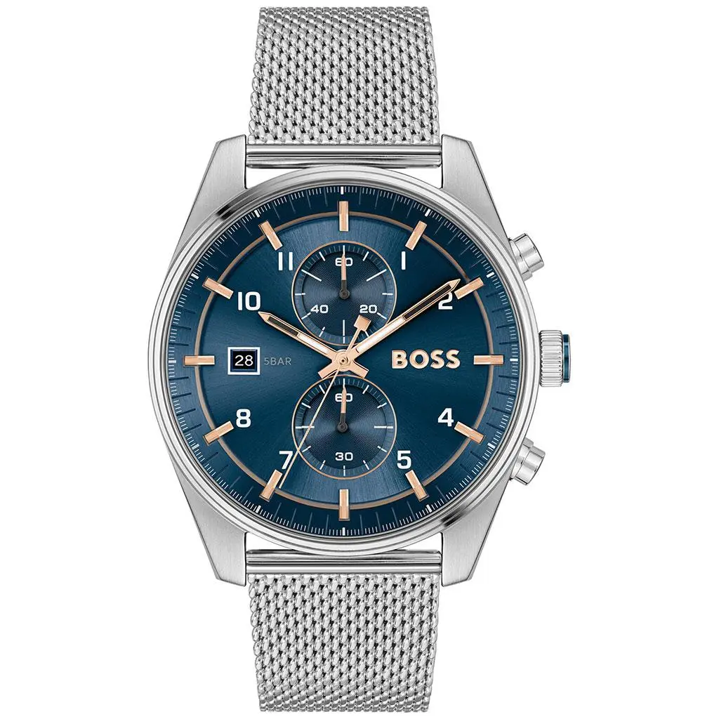 Hugo Boss, Skytraveller herreklokke i stål med meshlenke