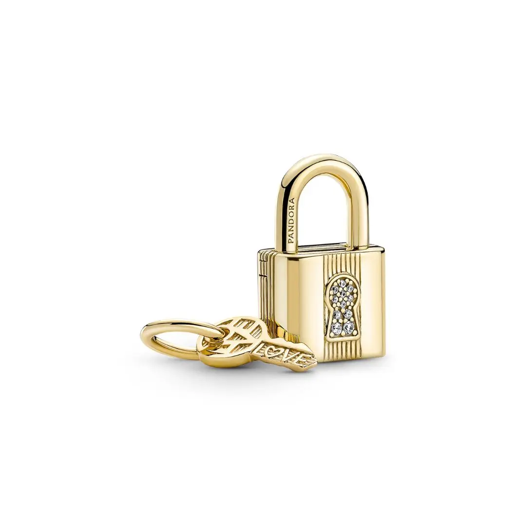 Charms med hengelås og nøkkel