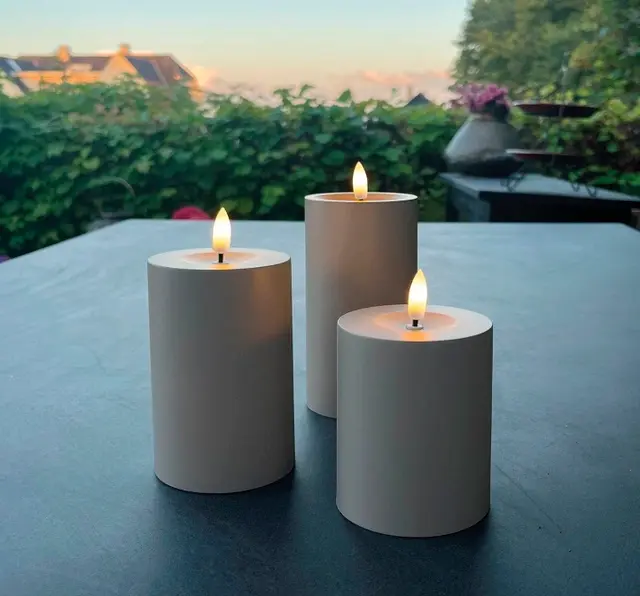 Kubbelys med 3D flamme 3pk. IP44 taupe