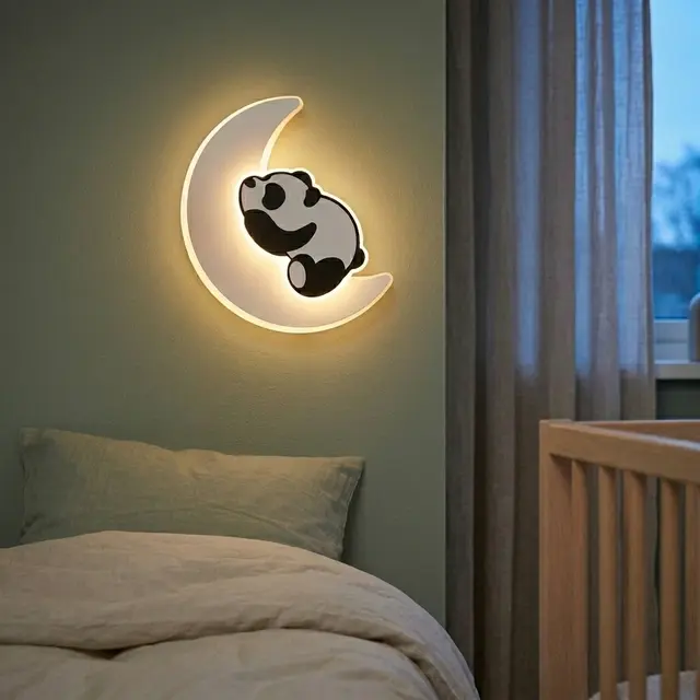 Panda sovende LED vegglampe 25cm hvit