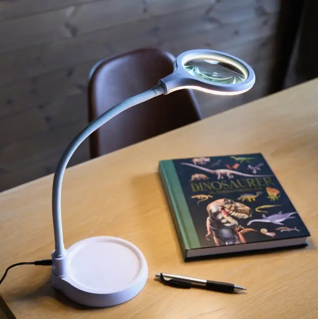 Lupelampe LED bordlampe klypefeste 56cm hvit