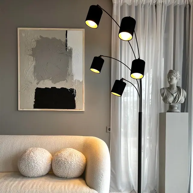 Zeba gulvlampe uten skjermer 5lys 207cm sort