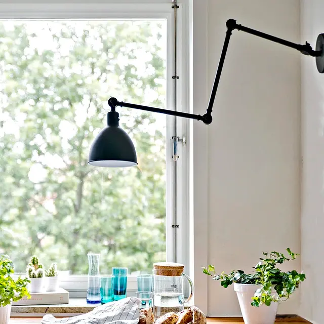 Bazar vegglampe m/arm 37,5cm sort