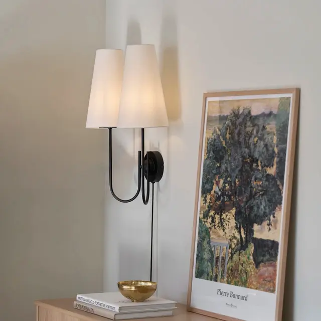 Charmante vegglampe 2lys 57cm sort