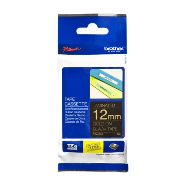 Brother TZE334 Tape 12 mm X 8 M, gull/svart