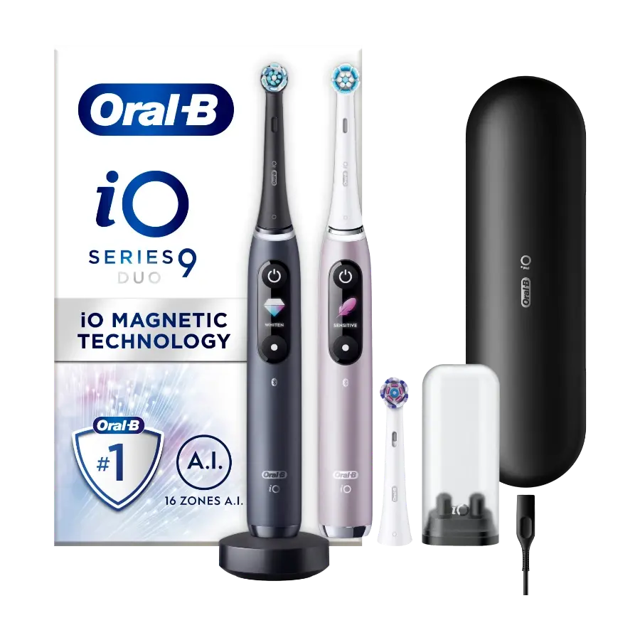 Oral-B IO9 Duo pack dobbelpakke elektrisktannbørste, Black Onyx/rose quartz