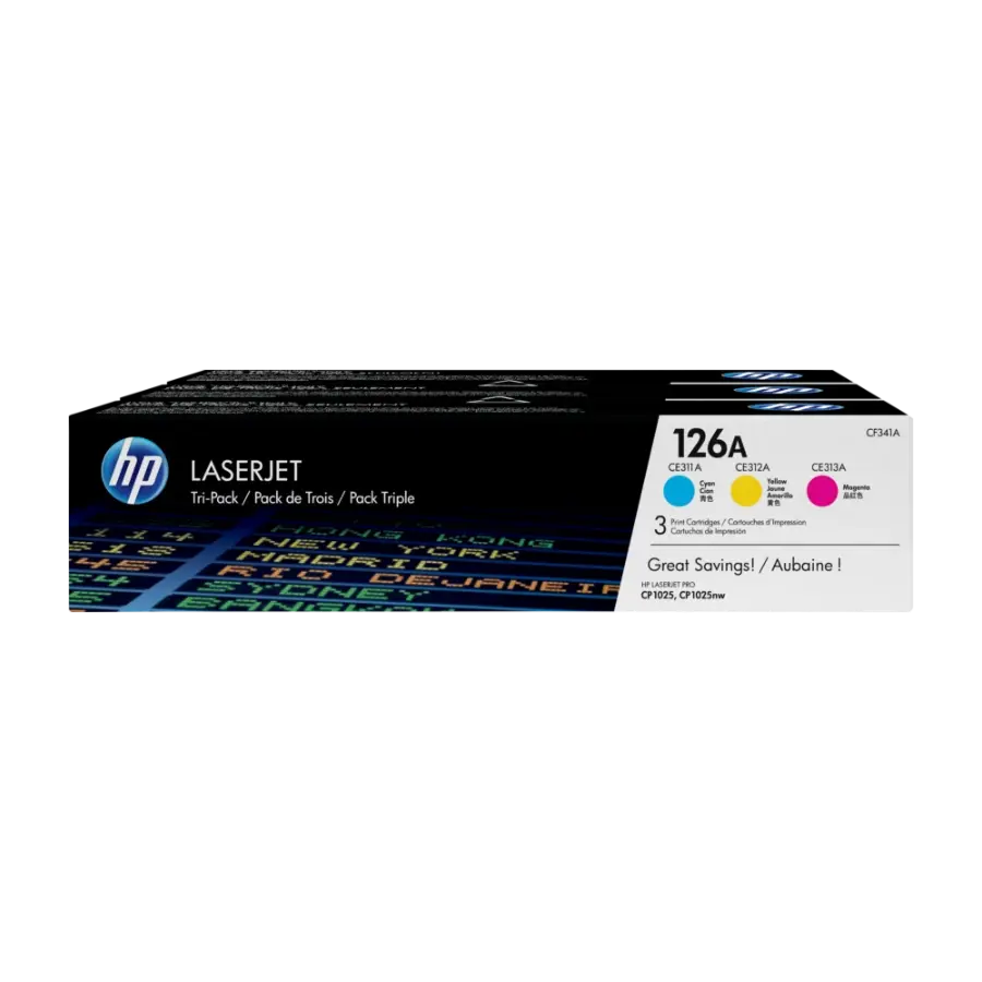 HP 126A 3 Stykker Original cyan, Fiolblå, gult