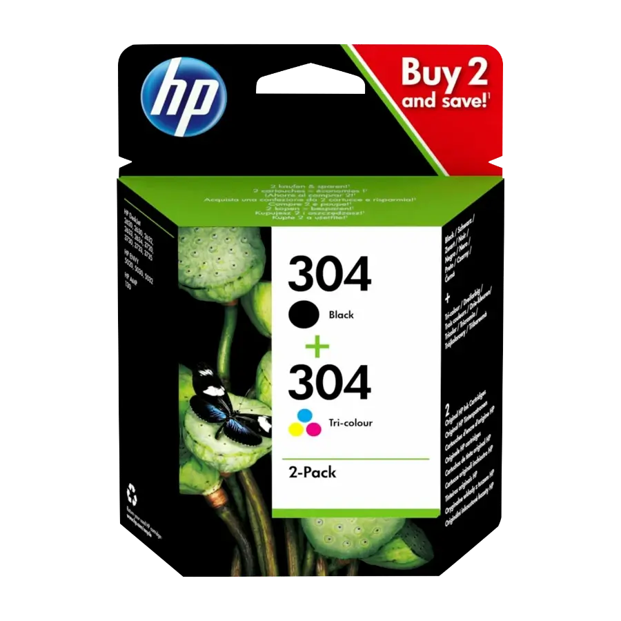 HP 304 2-pack, svart/farger Patron 3jb05ae