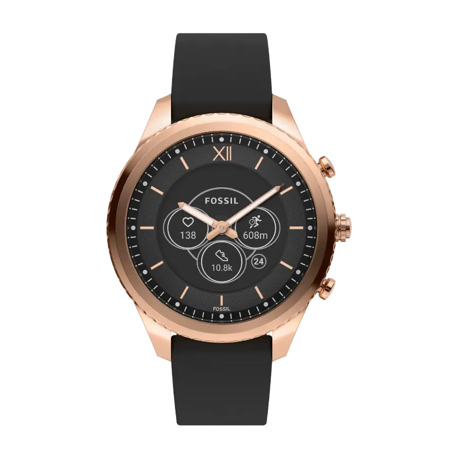 Fossil Stella Gen 6 smartklokke 41 mm rosegull/lær svart