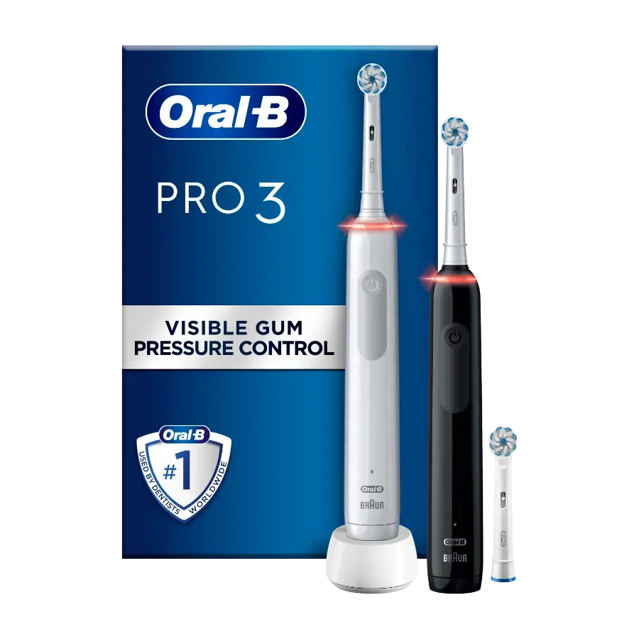 Oral-B PRO3 3900N Sensitive Clean Duo dobbelpakke elektrisktannbørste, svart/hvit