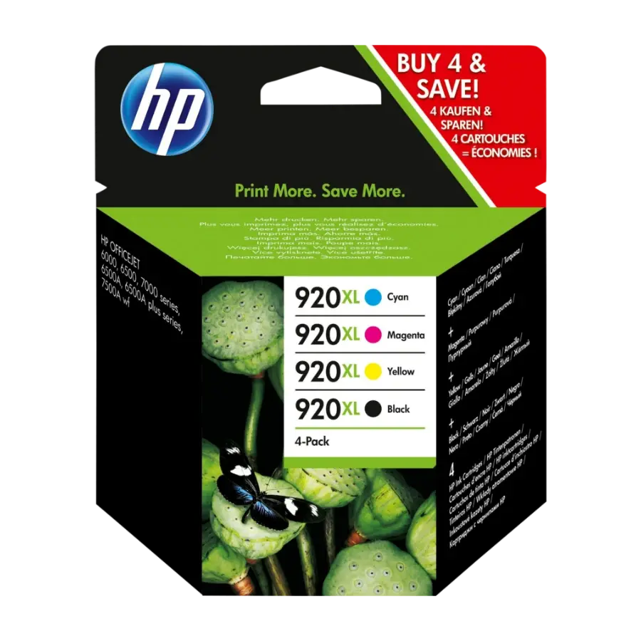 HP 920XL 4 Stykker Original Høyt (Xl) Utbytte svart, cyan, Fiolblå, gult c2n92ae