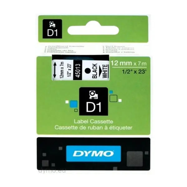 Dymo Tape D1 12 mm X 7 M svart/hvit