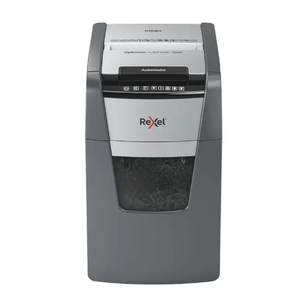 Rexel Optimum AutoFeed+ 150X automatisk makuleringsmaskin med krysskutt, 150 ark, 44 L