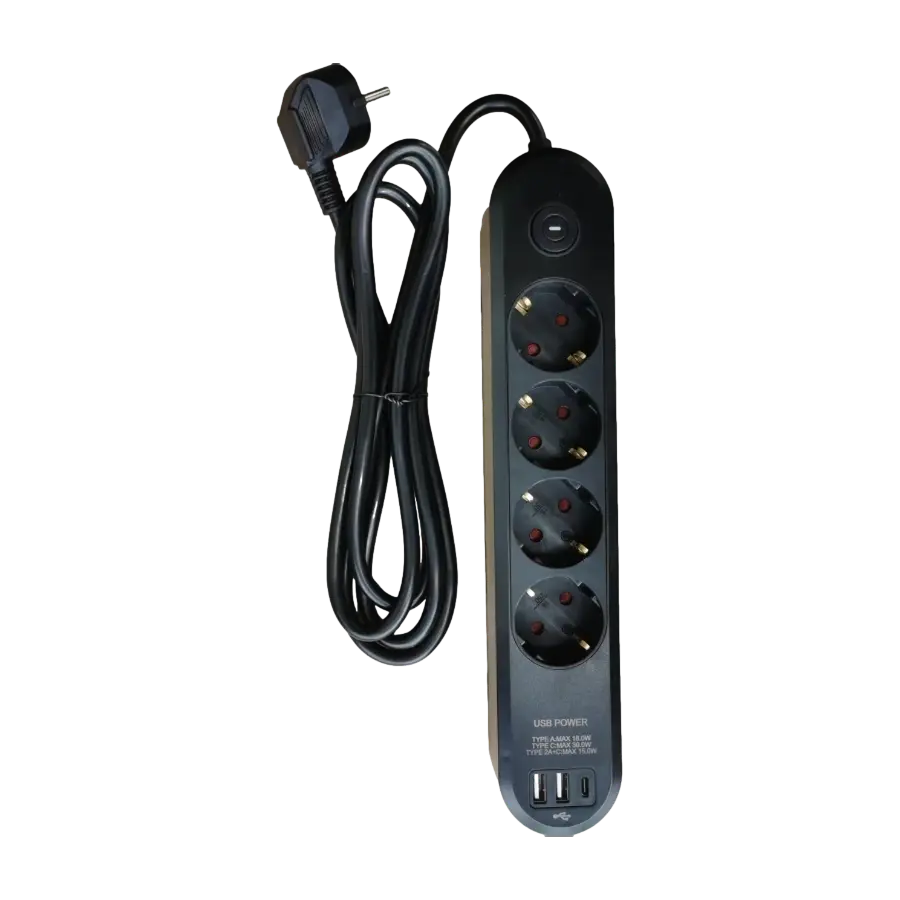 Eletra 4-veis grenuttak med USB-porter, svart