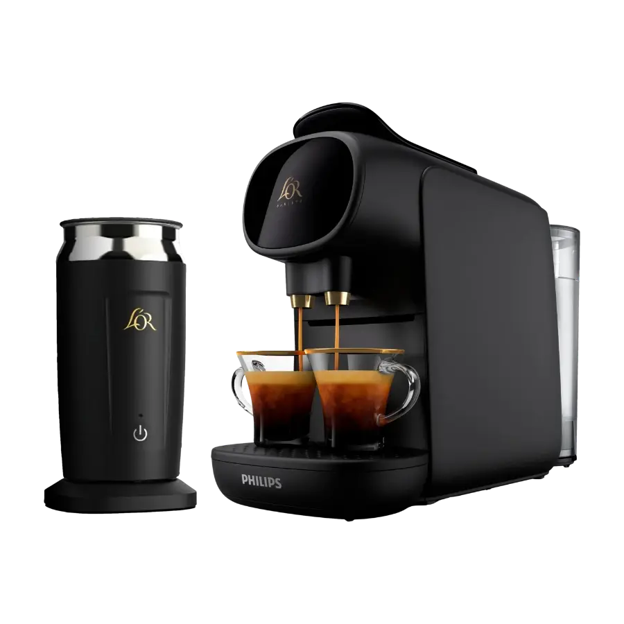 L'Or Barista Sublime Piano Noir kapselmaskin og melkeskummer
