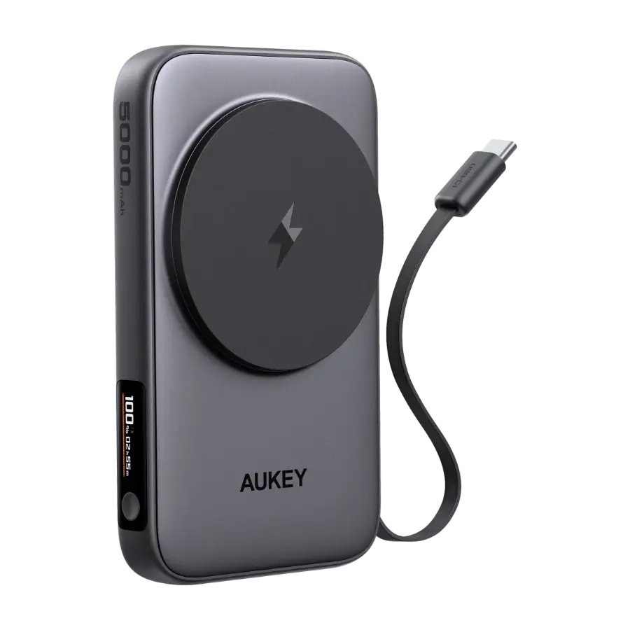 AUKEY MagFusion Reel 5000mAh powerbank, grå
