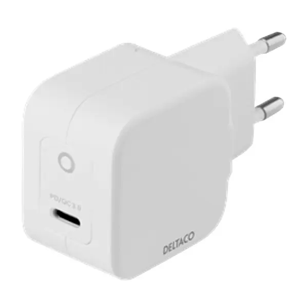 Deltaco vegglader USB-C, Gan Teknologi, 1X USB-C, Pd, 30 W, hvit