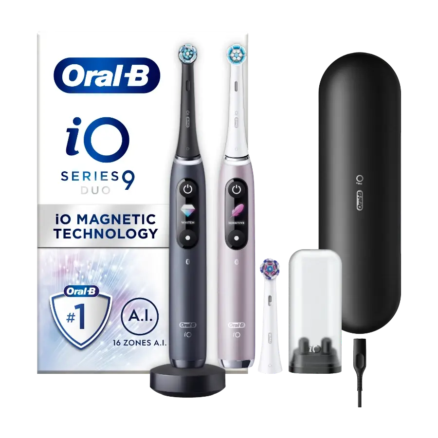 Oral-B iO9S Duo dobbel pakke elektrisk tannbørste, svart/rosa