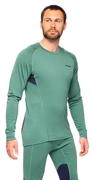 BERGANS OF NORWAY Inner:Pure Merino Long Sleeve Men Dark Jade Green/Navy Blue Herre