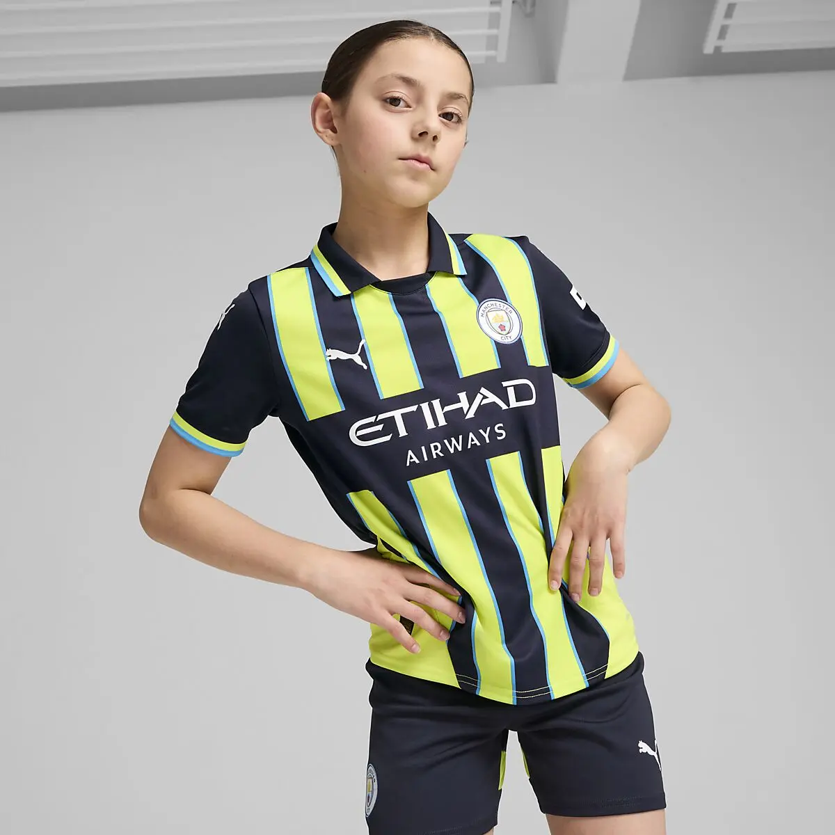 PUMA MCFC Away Jersey Replica Jr New Navy-Yellow Glow Junior