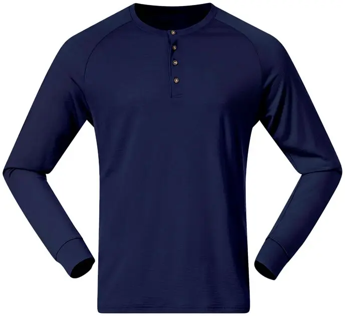 BERGANS OF NORWAY Lysebu Wool Henley Men Navy Blue Herre