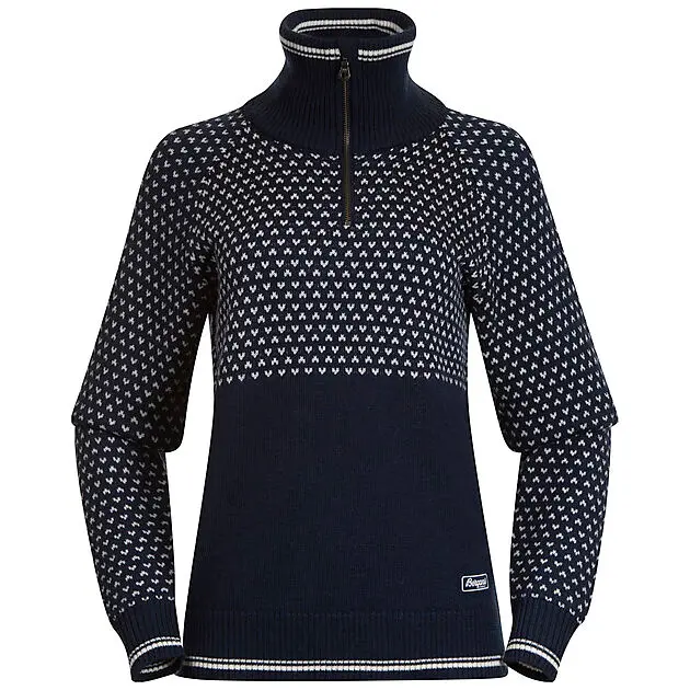 BERGANS OF NORWAY Alvdal Wool W Half Zip Navy Blue/Vanilla White Dame