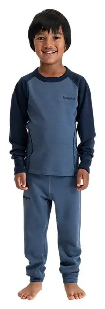 BERGANS OF NORWAY Dual Merino Kids Long Sleeve Granite Blue/Navy Blue Barn | Sport1.no