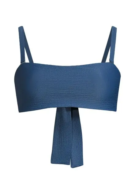 CASALL Waffle Bandeau Tie Back Bikini Top Deep Ocean Dame