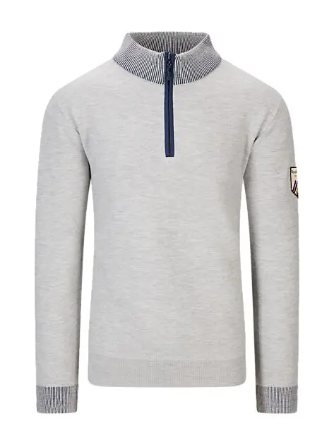 WOOLLAND Tydal knitted sweater 1/2 zip Man Grey melange Herre