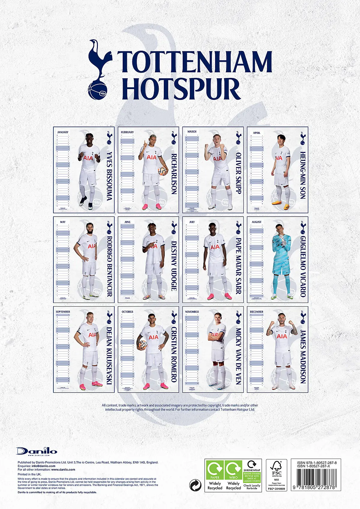 TOTTENHAM HOTSPUR FC TOTTENHAM HOTSPUR FC 2024 A3 KALENDER Hvit Alle