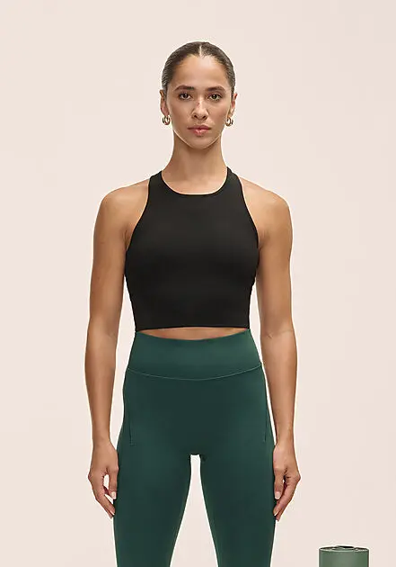 CASALL Multi Rib Seamless Padded Sports Top Black Dame