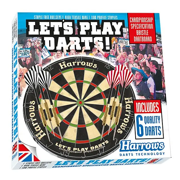 HARROWS Dart Set Lets Play Darts Bristle Assorted Colors Alle