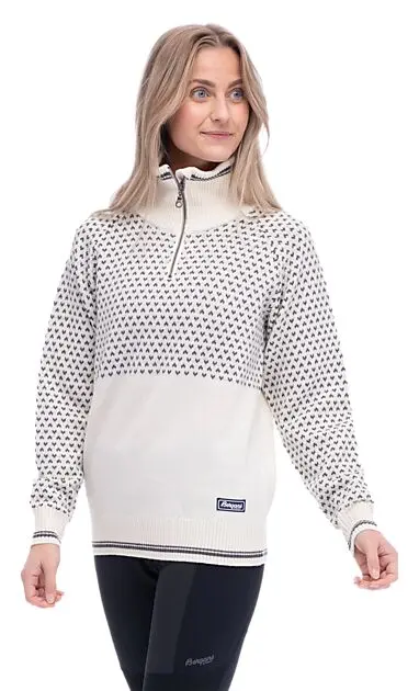 BERGANS OF NORWAY Alvdal Wool W Half Zip Vanilla White/Solid Dark Grey Dame