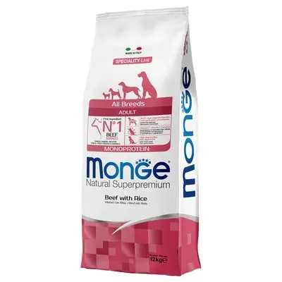 Monge monoprotein oksekjøtt med ris til hunder