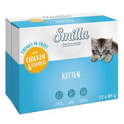 Smilla Kitten porsjonsposer biter i saus med grønnsaker