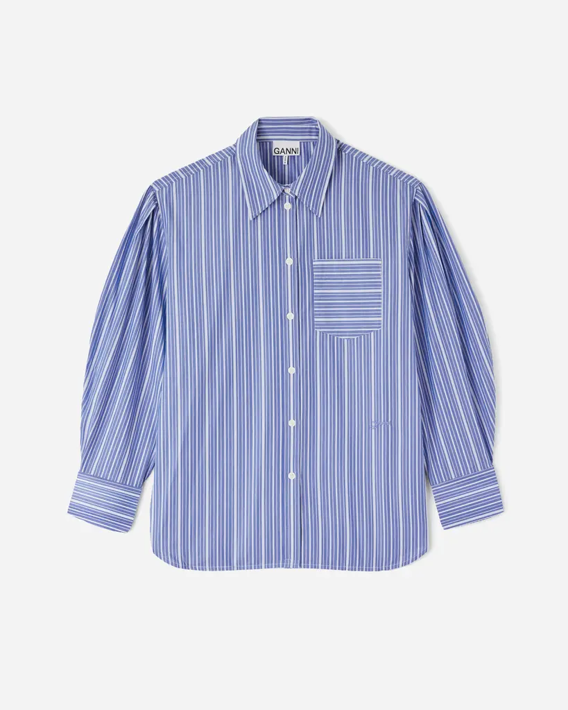 Stripe Cotton Pleated Sleeve Shirt