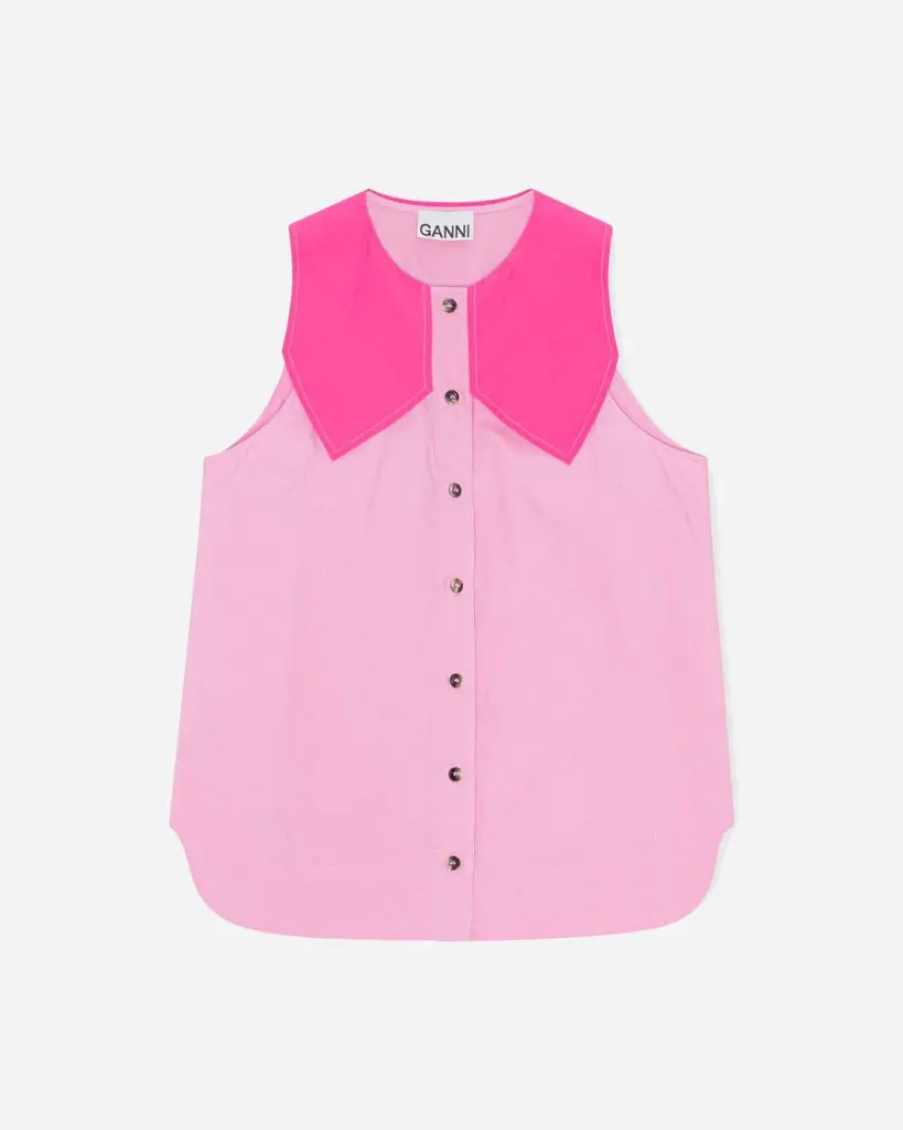 Block Cotton Sleeveless Shirt - Phlox Pink