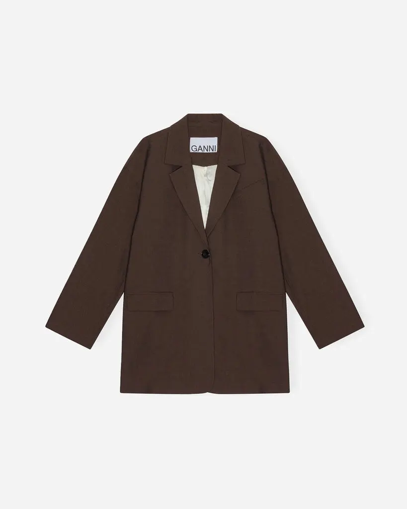 Drapey Melange Dropped Shoulder Boxy Blazer - Mole