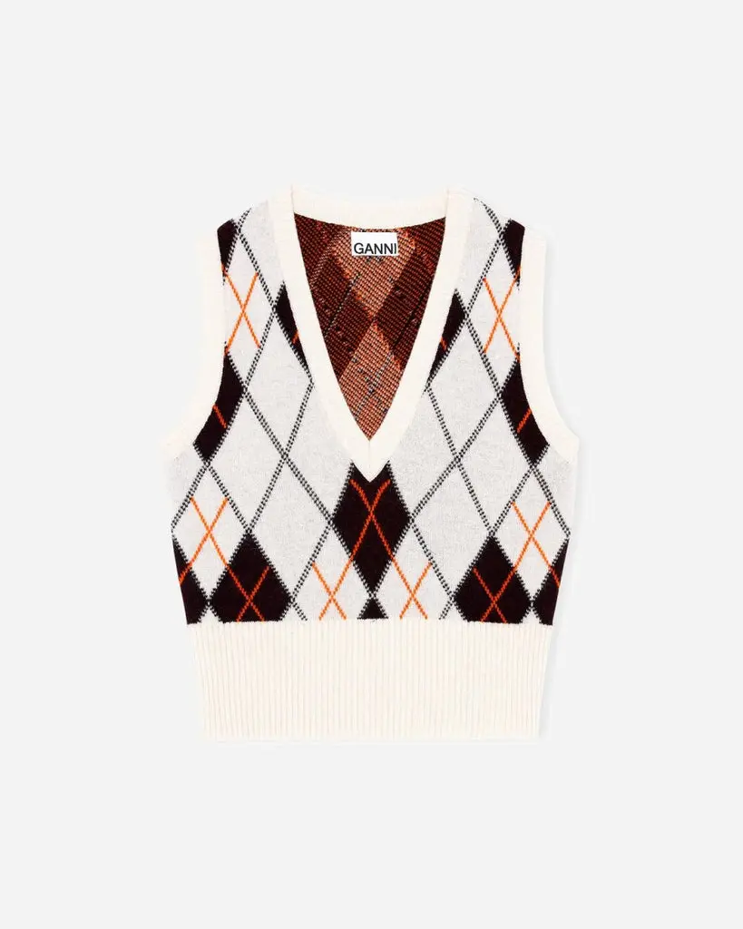 Harlequin Knit Vest - Egret