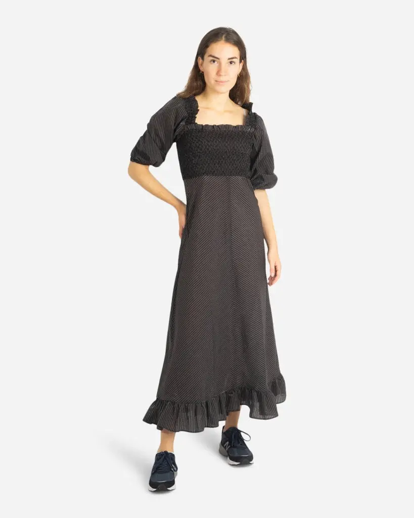 Seersucker Check Dress - Black