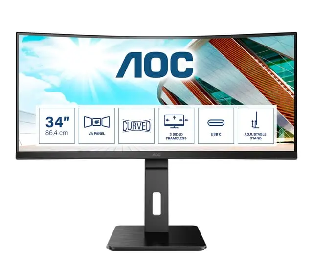 AOC CU34P2C PC-skjerm 86,4 cm (34") 3440 x 1440 piksler UltraWide Quad HD LED Sort