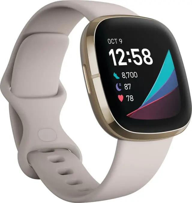 Fitbit Sense smartklokke (lunar white/soft gold rustfritt stål)