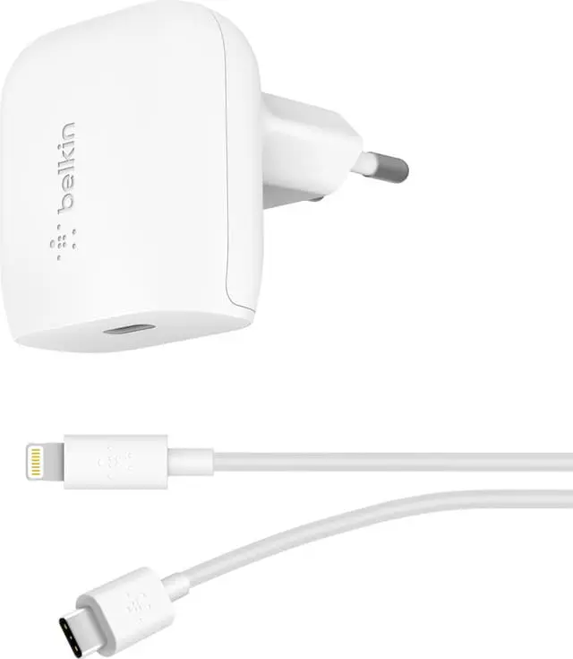 Belkin 20W vegglader + USB-C til Lightning-kabel (hvit)