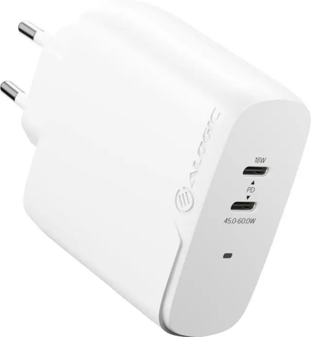 ALOGIC Rapid Power 2-port 45+18W vegglader + 2m USB-C-kabel (hvit)