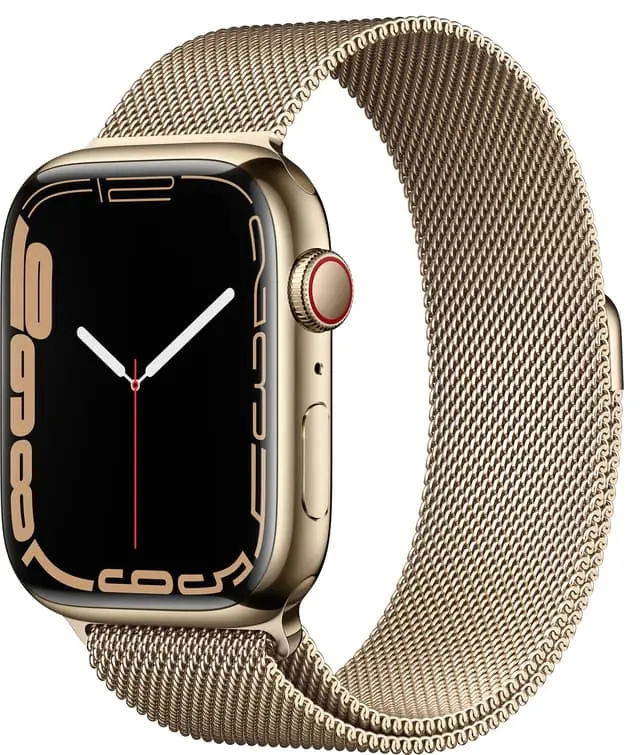 Apple Watch Series 7 45mm GPS+eSIM (gullfarget stål/gullfarget Milanese-reim)